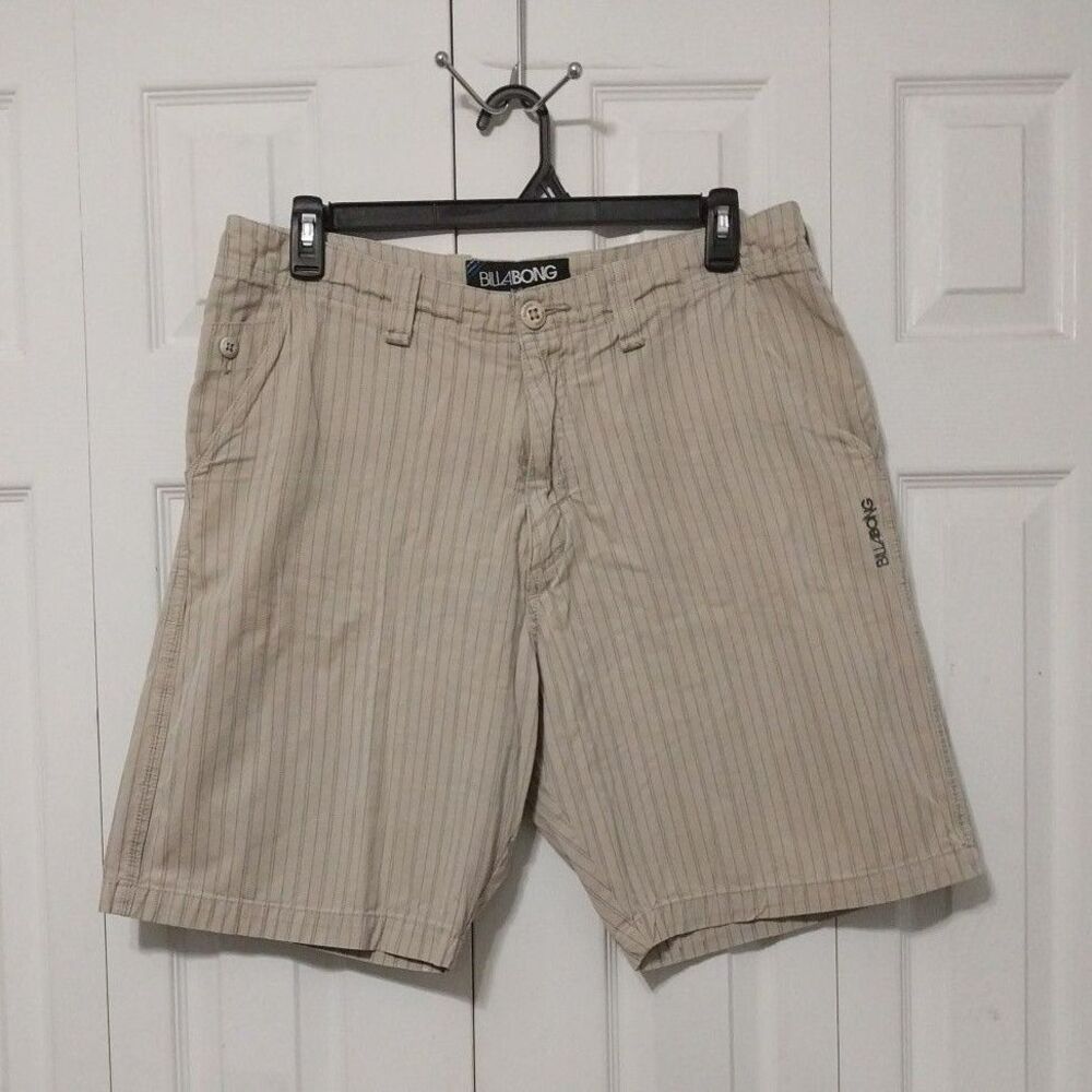 Billabong Mens Chino Shorts Size 36 Beige Pinstripe Flat Front Skate Casual Y2K